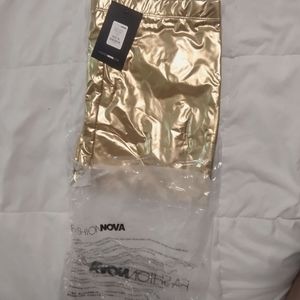 NWT Fashion Nova Boy Camp Biker Shorts LG Metallic Gold